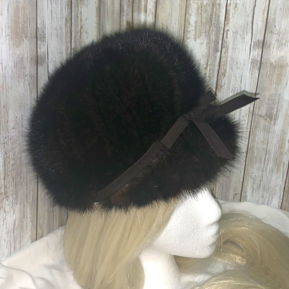 Vintage Black Fur Hat with Bow